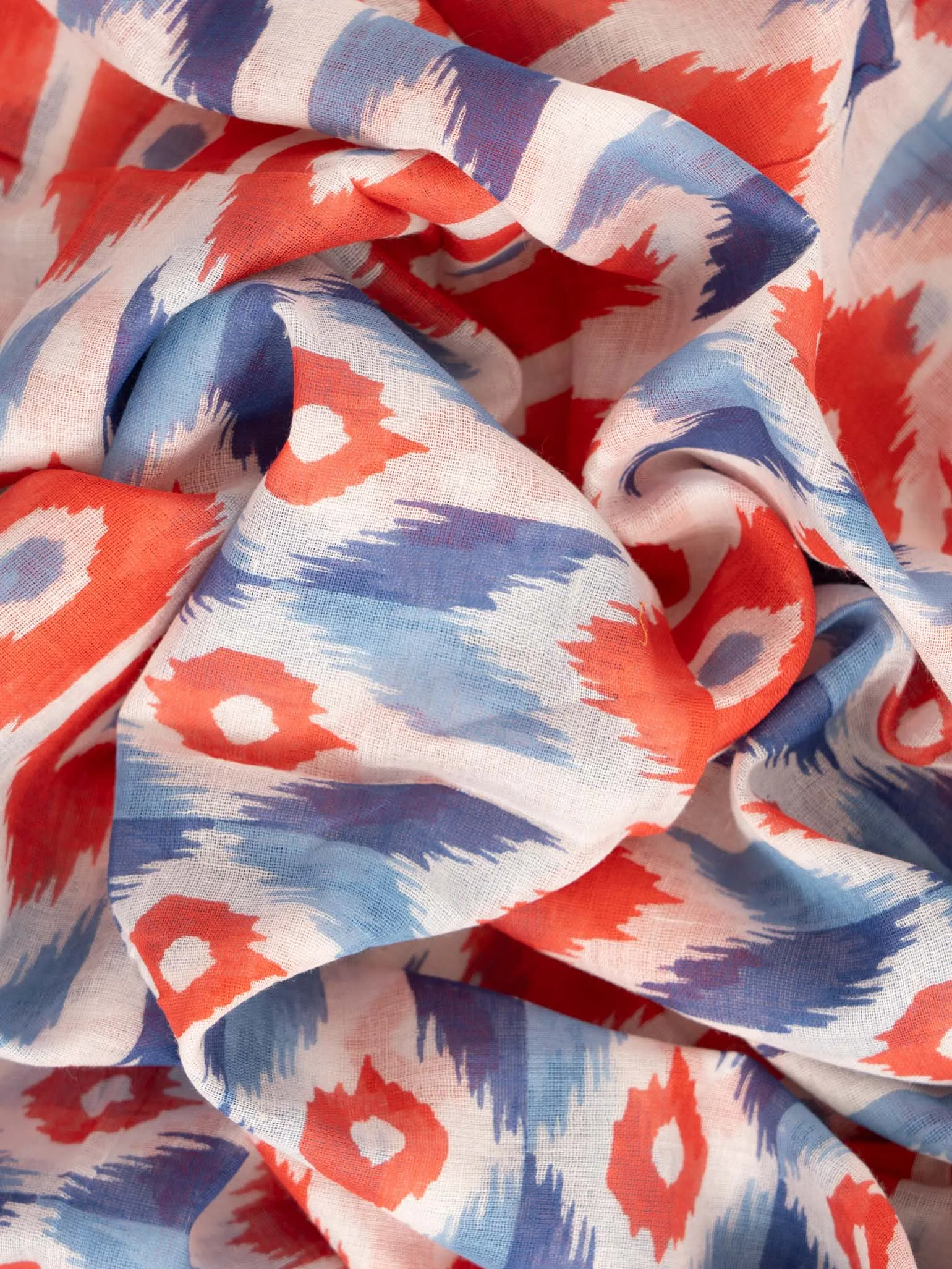 Ayla Lightweight Scarf - Red/Blue, Ikat Print