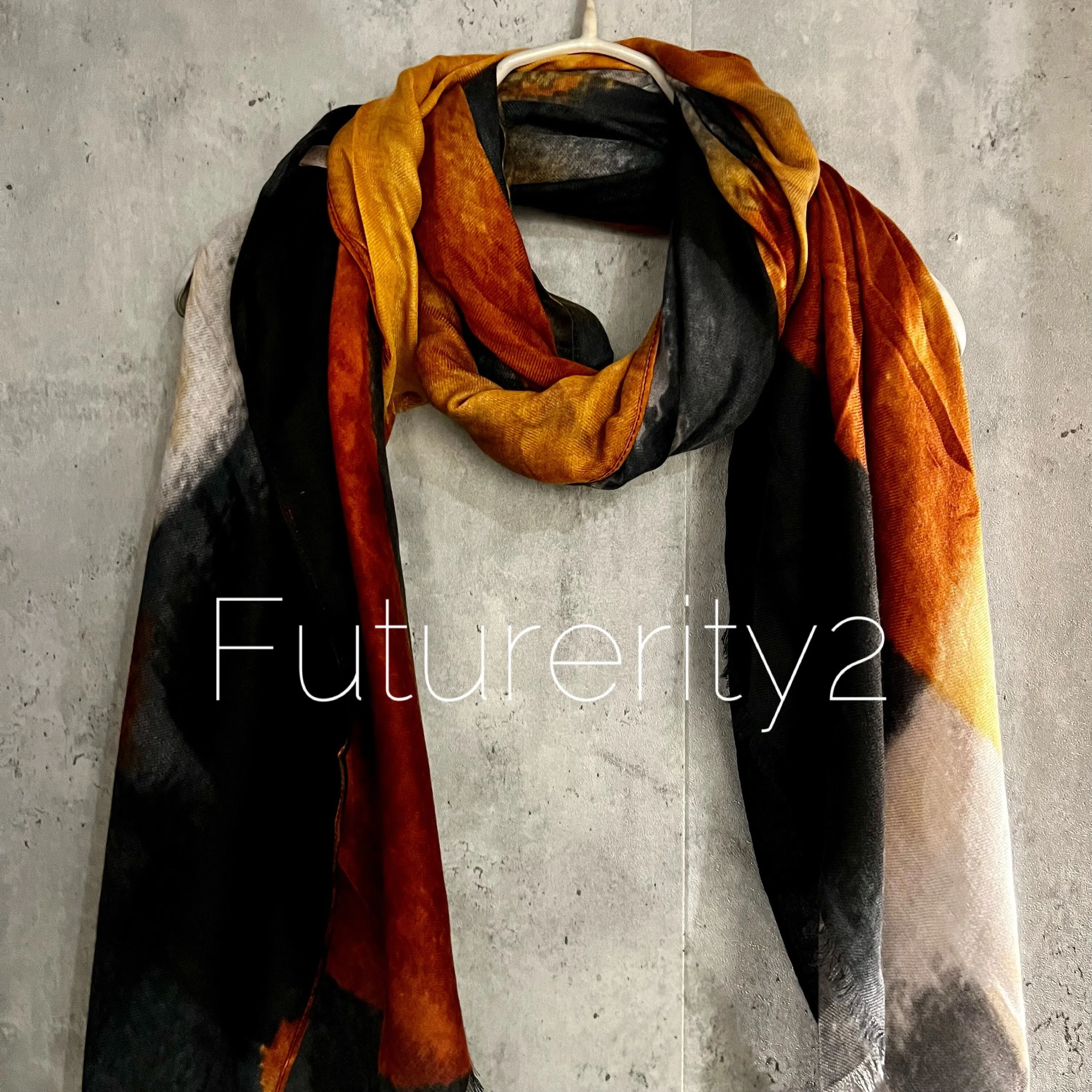 Brushstrokes Pattern Orange Black Cotton Blend Scarf,Summer Autumn Winter Scarf