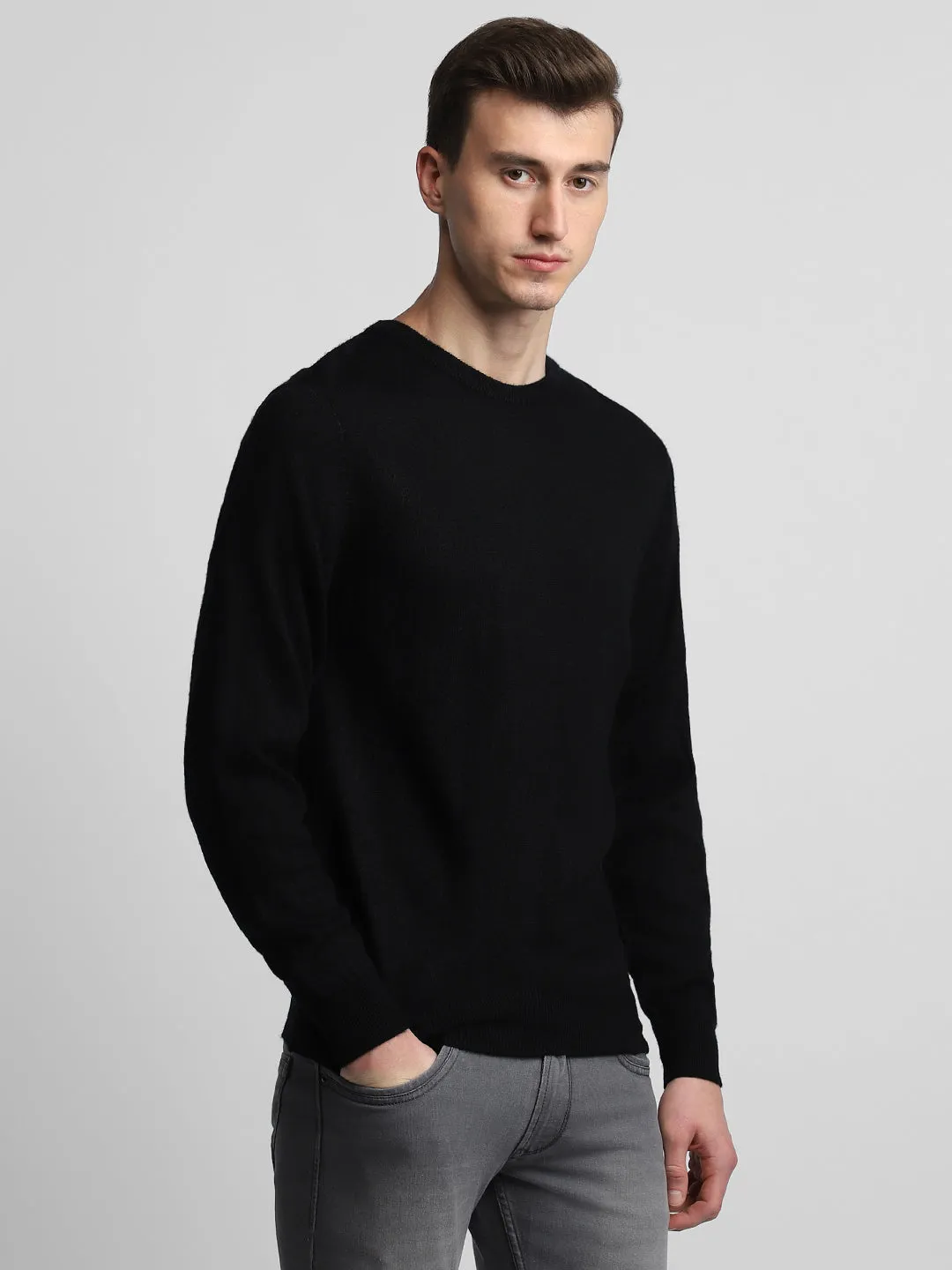 Men's Black Solid Acrylic Pullover sweater